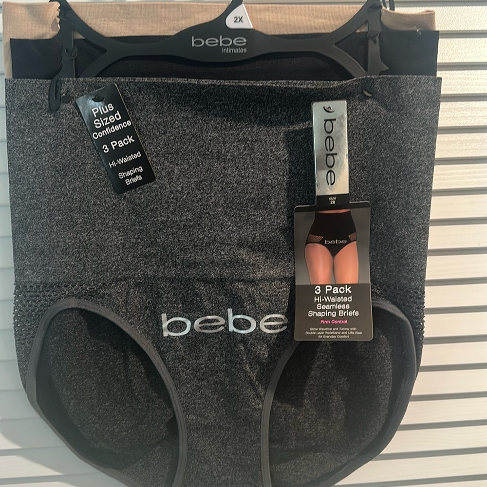 NWT Bebe Intimates Hi-Waisted (3) Pk. Shaping Briefs in Gray, taupe & Black.